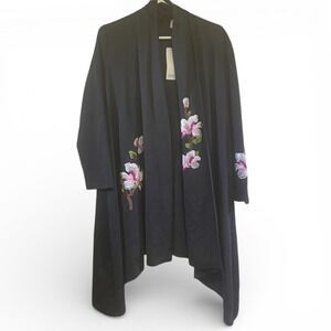 NWT Misslook Floral Embroidered Black Kimono Style Coat XXL